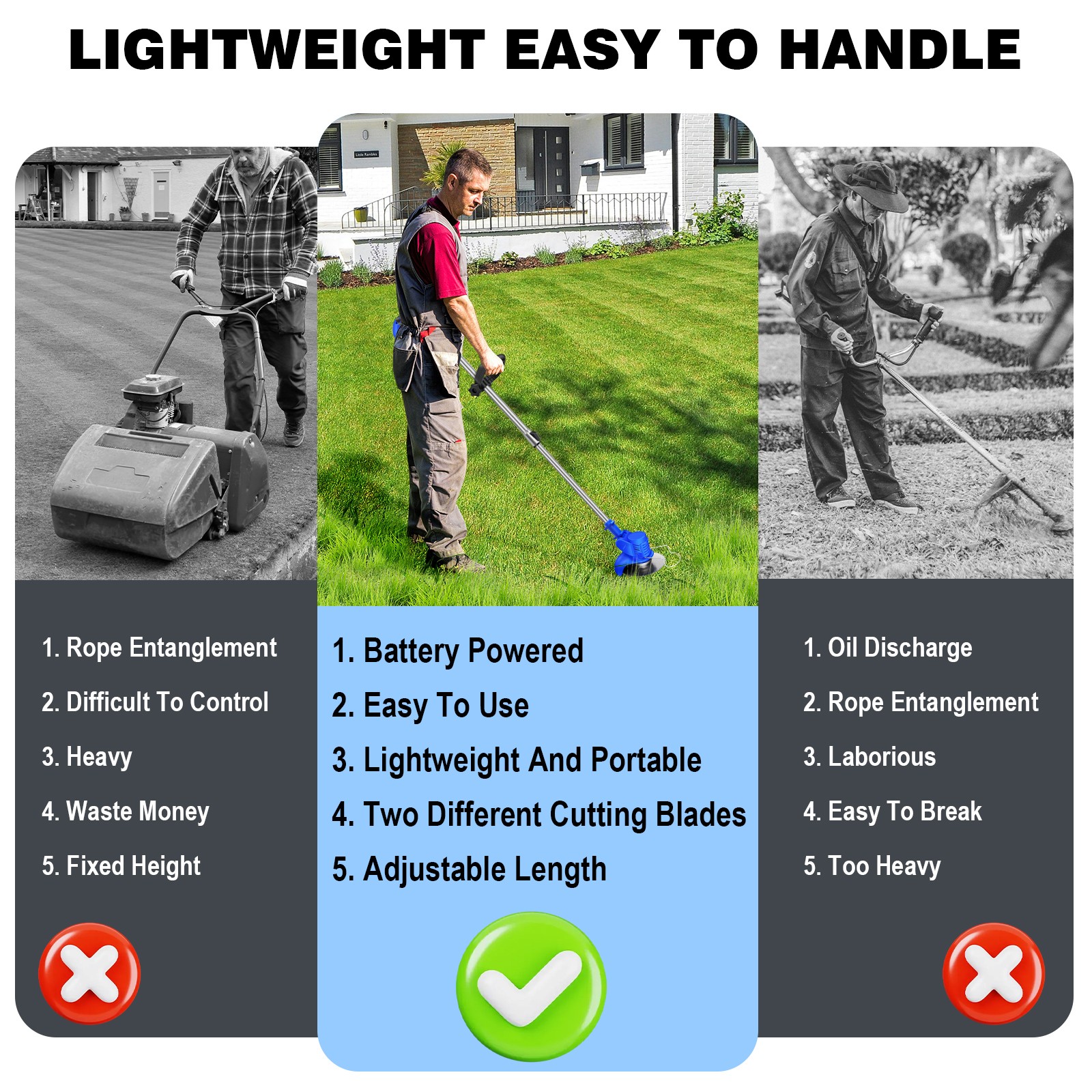 21V Grass Trimmer Electric Cordless Strimmer with 2x Battery, Lawn Mower, Pruning Cutter Garden Tools Weed Hedge Trimmer Edge