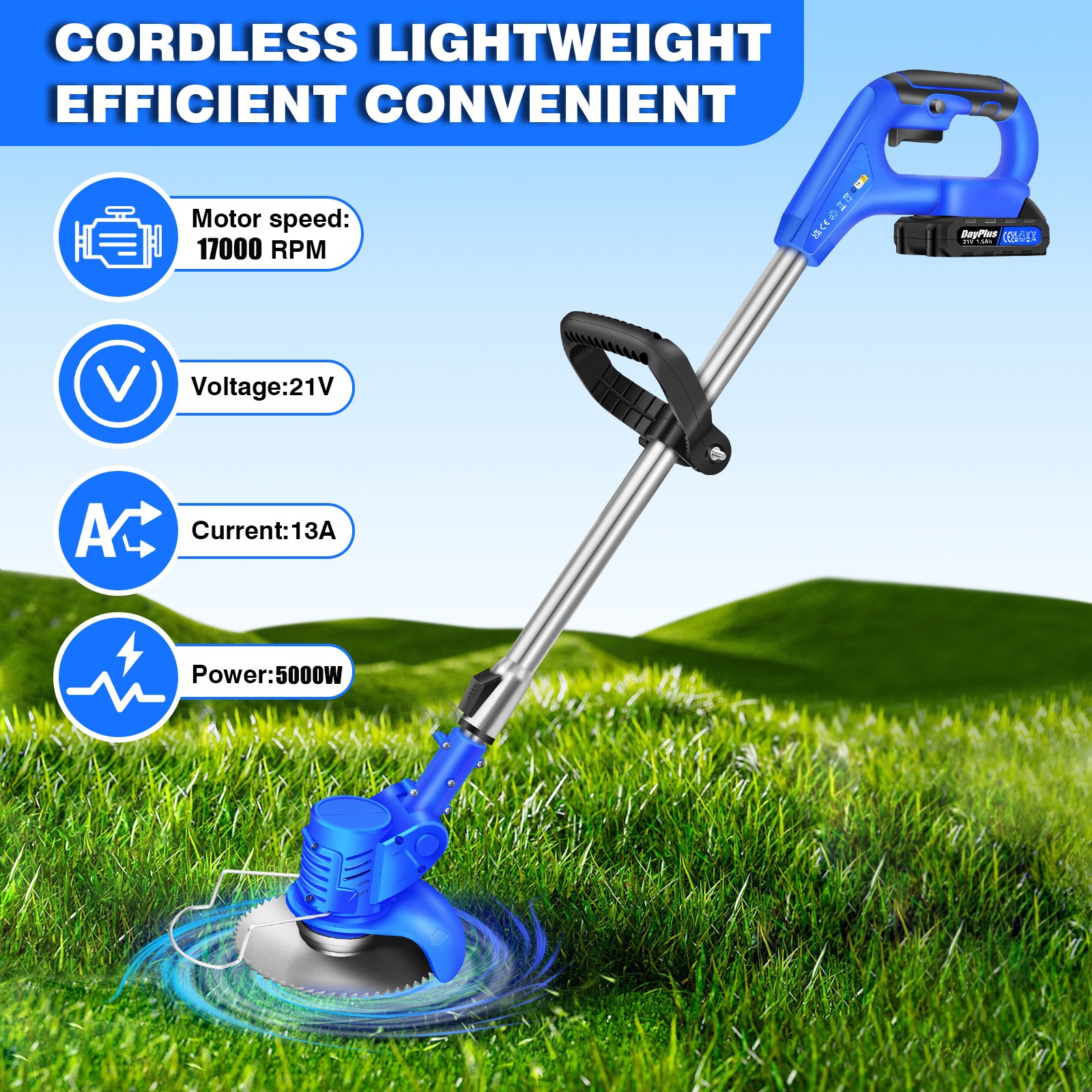 21V Grass Trimmer Electric Cordless Strimmer with 2x Battery, Lawn Mower, Pruning Cutter Garden Tools Weed Hedge Trimmer Edge