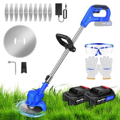 21V Grass Trimmer Electric Cordless Strimmer with 2x Battery, Lawn Mower, Pruning Cutter Garden Tools Weed Hedge Trimmer Edge