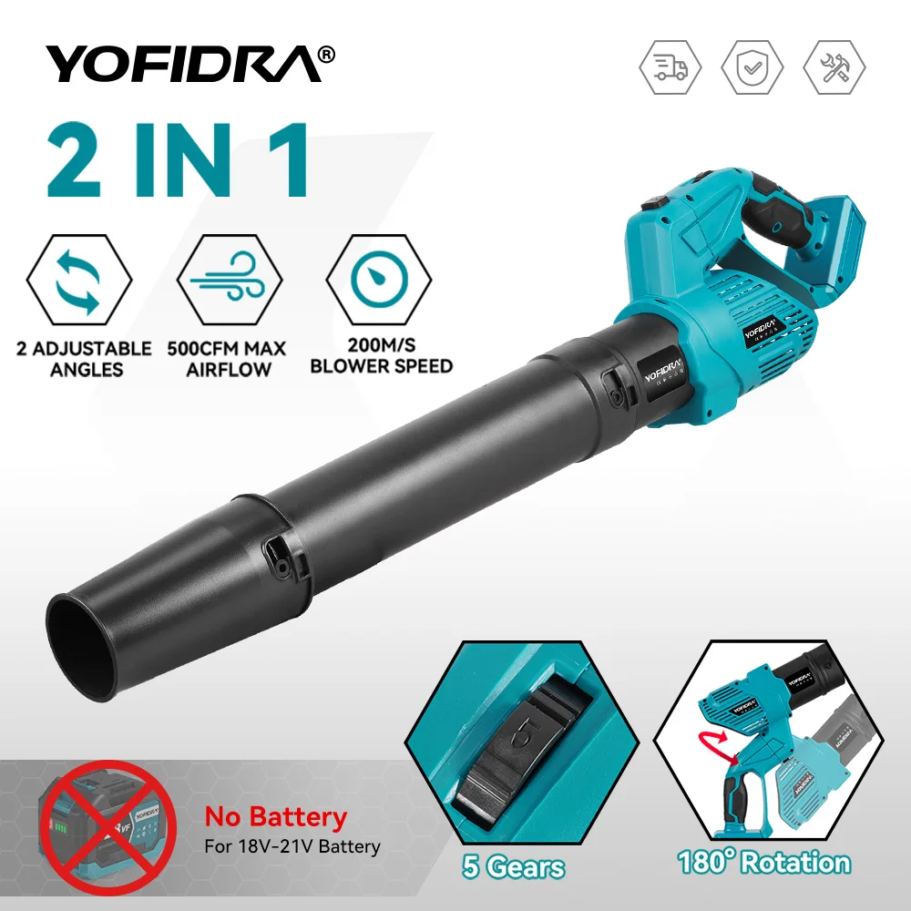 YOFIDRA 3000W 2In1 Brushless Electric Turbo Fan Blowers High Power Air Blower Leaf Snow Dust Cleaning Tool ForMakita Battery Pin