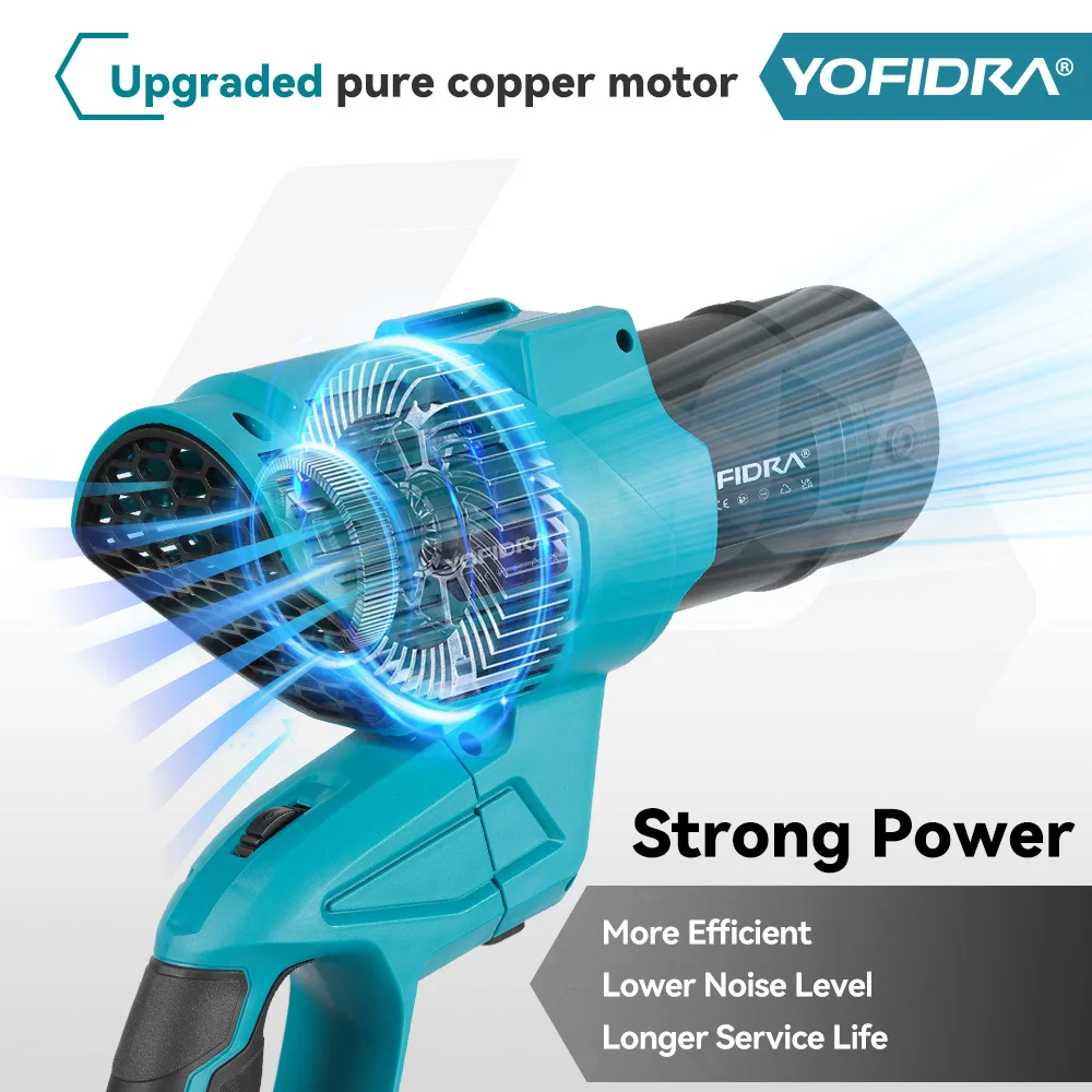 YOFIDRA 3000W 2In1 Brushless Electric Turbo Fan Blowers High Power Air Blower Leaf Snow Dust Cleaning Tool ForMakita Battery Pin