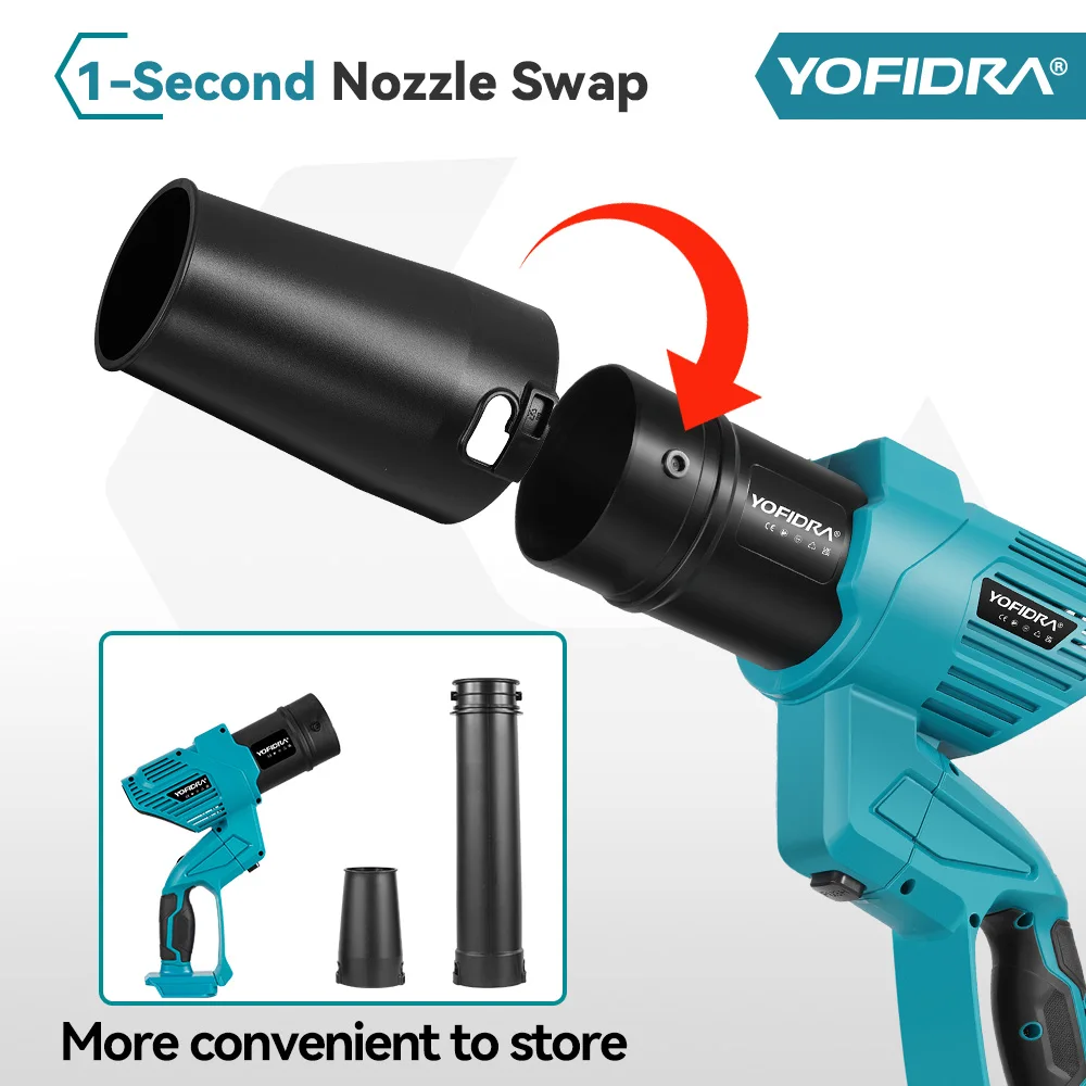 YOFIDRA 3000W 2In1 Brushless Electric Turbo Fan Blowers High Power Air Blower Leaf Snow Dust Cleaning Tool ForMakita Battery Pin