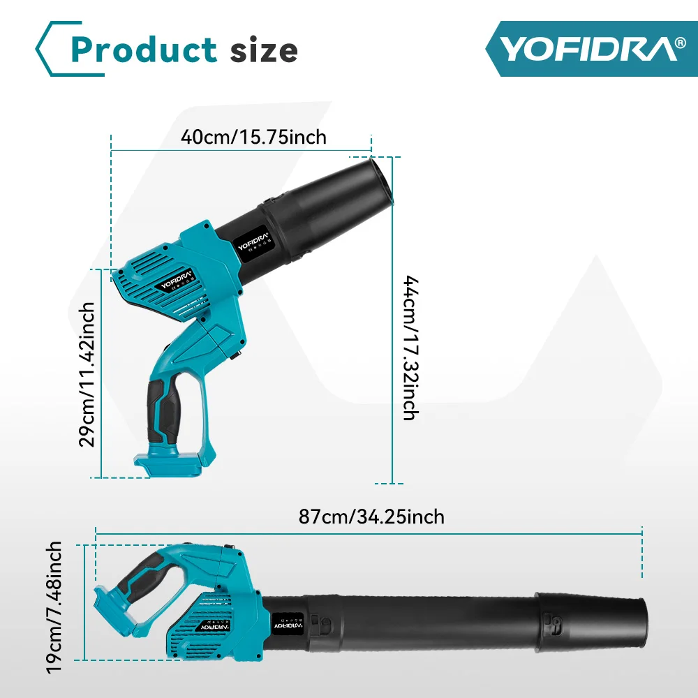 YOFIDRA 3000W 2In1 Brushless Electric Turbo Fan Blowers High Power Air Blower Leaf Snow Dust Cleaning Tool ForMakita Battery Pin