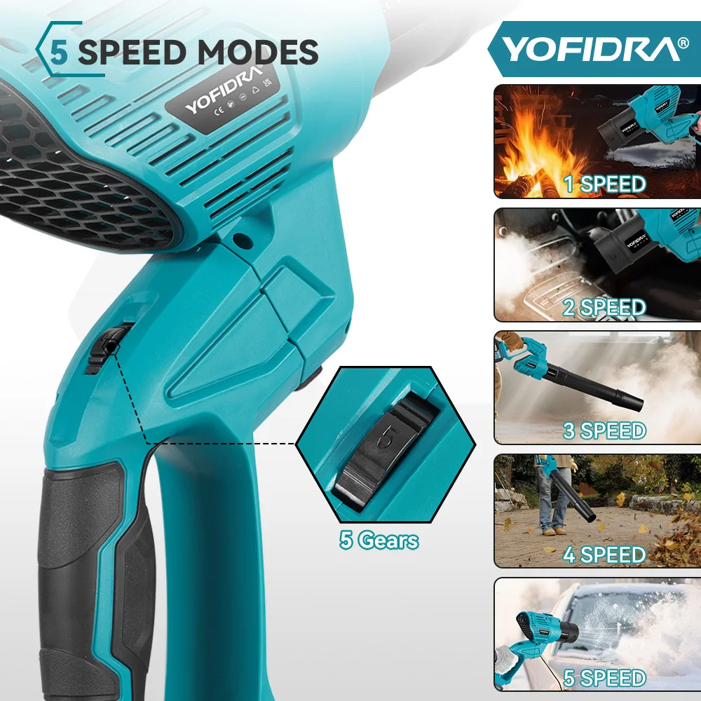 YOFIDRA 3000W 2In1 Brushless Electric Turbo Fan Blowers High Power Air Blower Leaf Snow Dust Cleaning Tool ForMakita Battery Pin