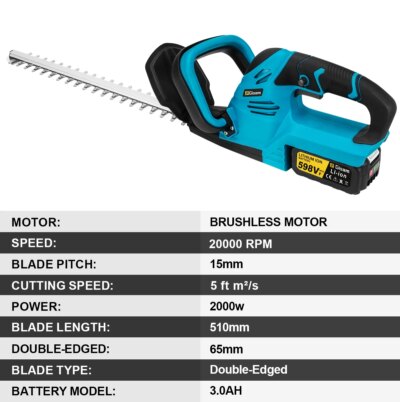Gisam 20000RPM Brushless Electric Hedge Trimmer Lawn Mower Garden Landscaping Hedge Pruner Trimmer For Makita 18V Battery Pin - Image 4
