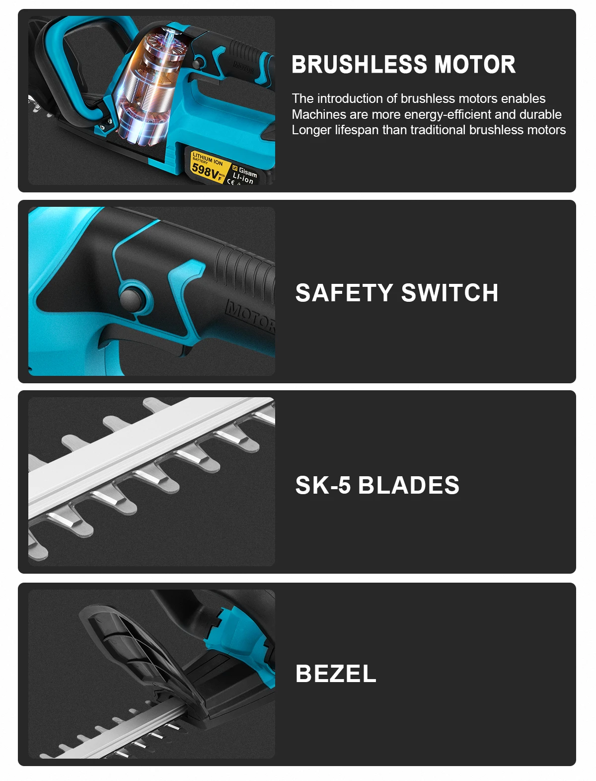 Gisam 20000RPM Brushless Electric Hedge Trimmer Lawn Mower Garden Landscaping Hedge Pruner Trimmer For Makita 18V Battery Pin