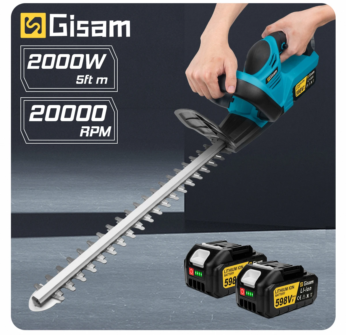 Gisam 20000RPM Brushless Electric Hedge Trimmer Lawn Mower Garden Landscaping Hedge Pruner Trimmer For Makita 18V Battery Pin