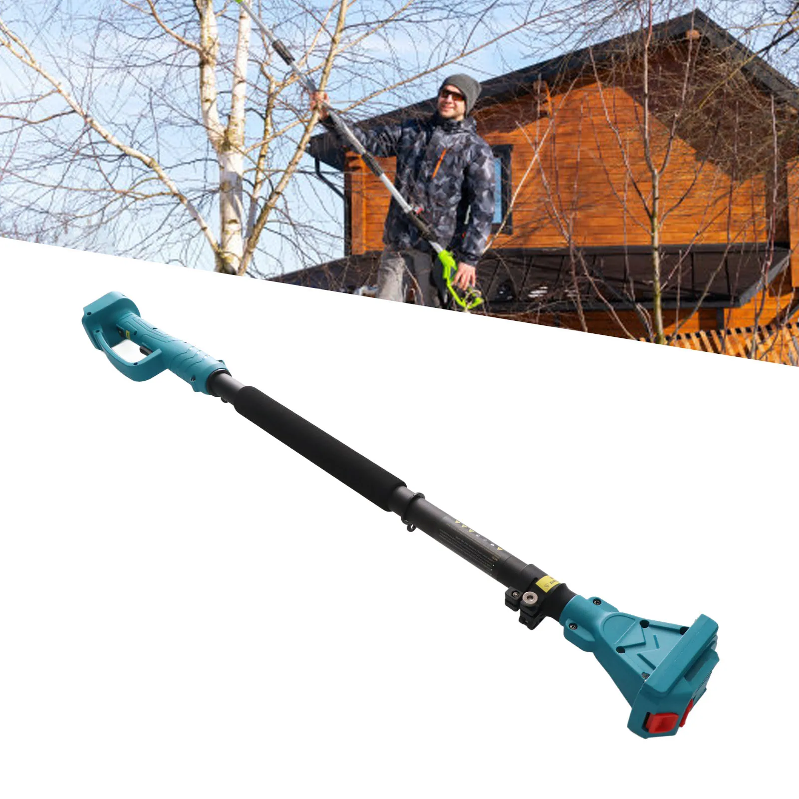 Cordless Pruning Shears Extension Pole Anti Slip Handle Rotating Head Electric Tree Pruner Pole 4.92 Ft Length for Garden Blue