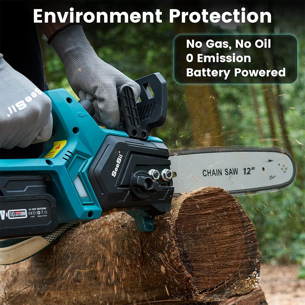 SEESII 12-Inch Brushless Electric Chainsaw For Makita Battery Cordless Chain Saw Firewood Tree Cutting Garden Pruning Power Tool