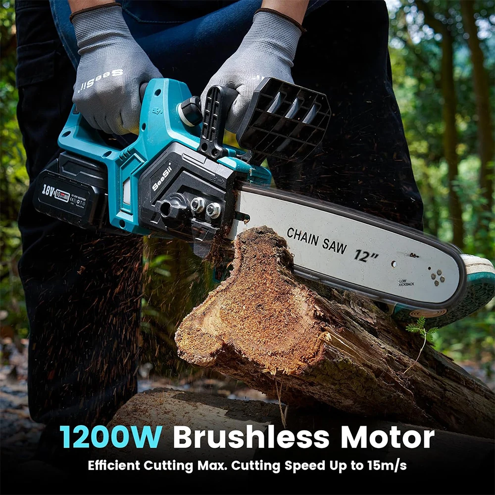 SEESII 12-Inch Brushless Electric Chainsaw For Makita Battery Cordless Chain Saw Firewood Tree Cutting Garden Pruning Power Tool