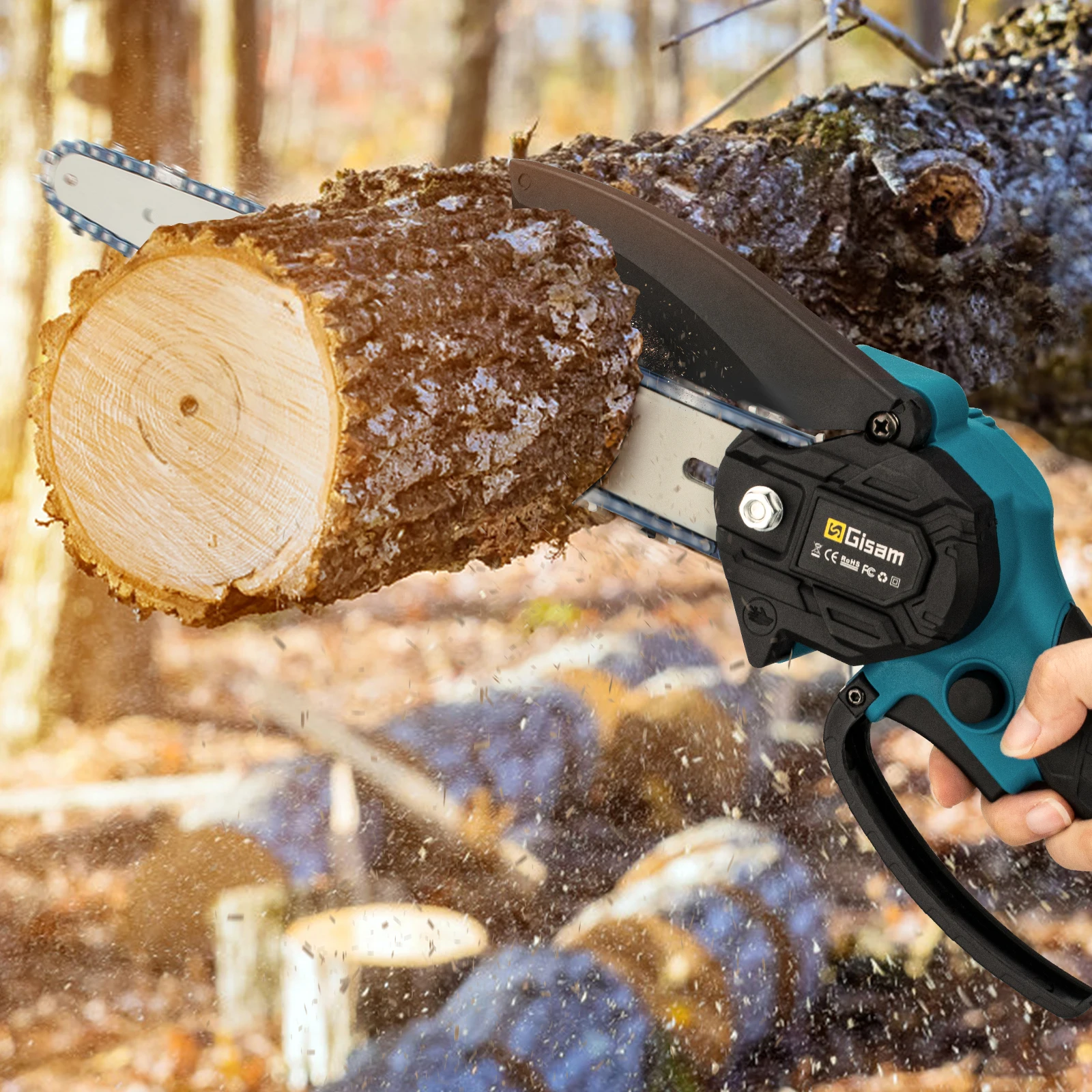 Gisam 8Inch Brushless Electric Saw Cordless Chainsaw Handheld Garden Wood Logging Chainsaw Power Tool for Makita 18V Battery Pin