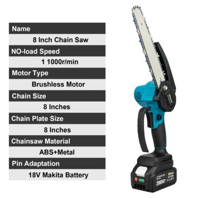 Gisam 8Inch Brushless Electric Saw Cordless Chainsaw Handheld Garden Wood Logging Chainsaw Power Tool for Makita 18V Battery Pin - Image 2