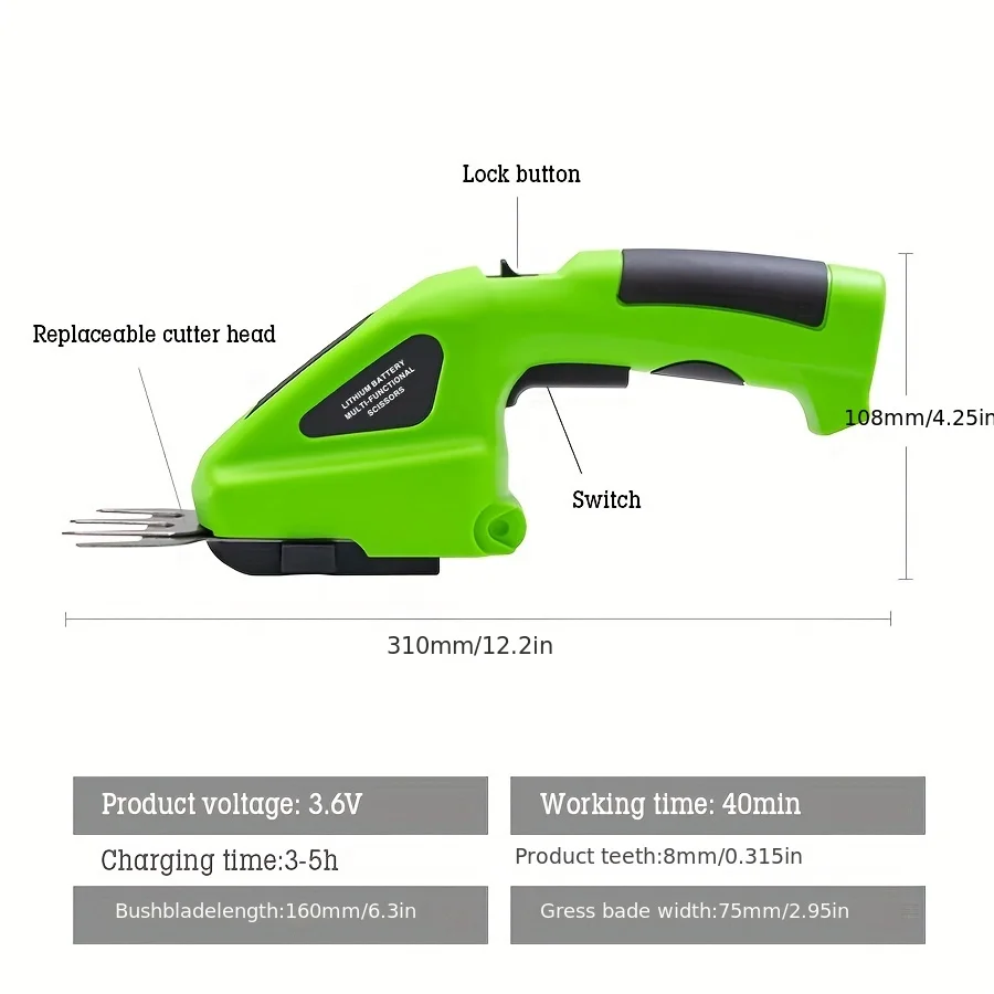 2 In 1 Cordless Electric Hedge Trimmer Rechargeable Handheld Household Lawn Shrub Weeding Pruning Mower Garden Tools