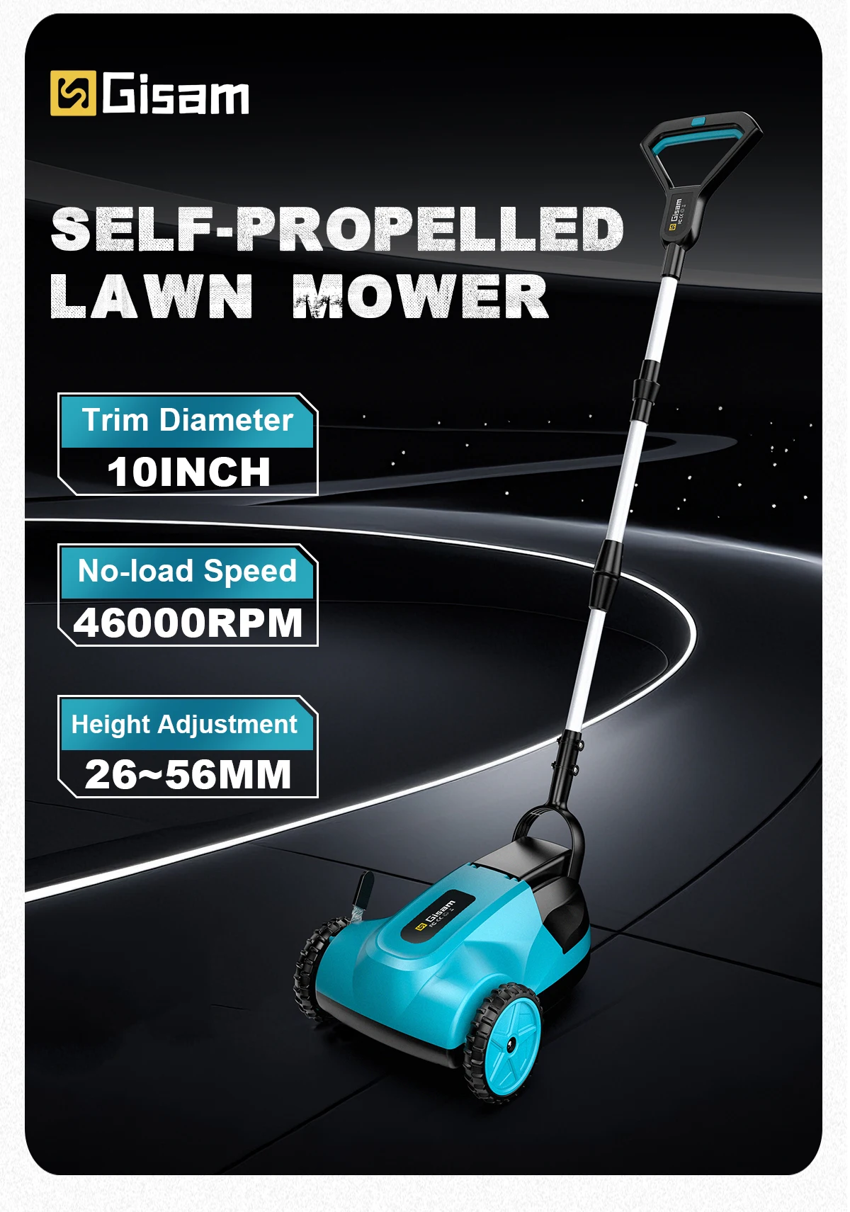 Gisam 46000RPM Brushless Electric Lawn Mower Cordless Grass Trimmer 3 Height Adjustments Garden Tool For Makita 18V Battery Pin