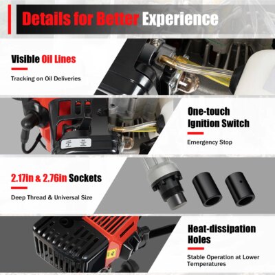 2-Stroke 32.6cc Heavy Duty Fence Hammer T Post Driver Gasoline Petrol Powered Pile Driver 900W For Garden Farm - Image 4