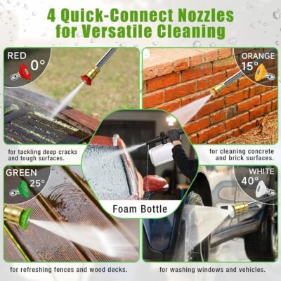 Electric High Pressure Washer2200W,150bar,4 quick-connect nozzles from 0 to 180°,10m Flexible Hose,for Terraces,Gardens,Cars - Image 2