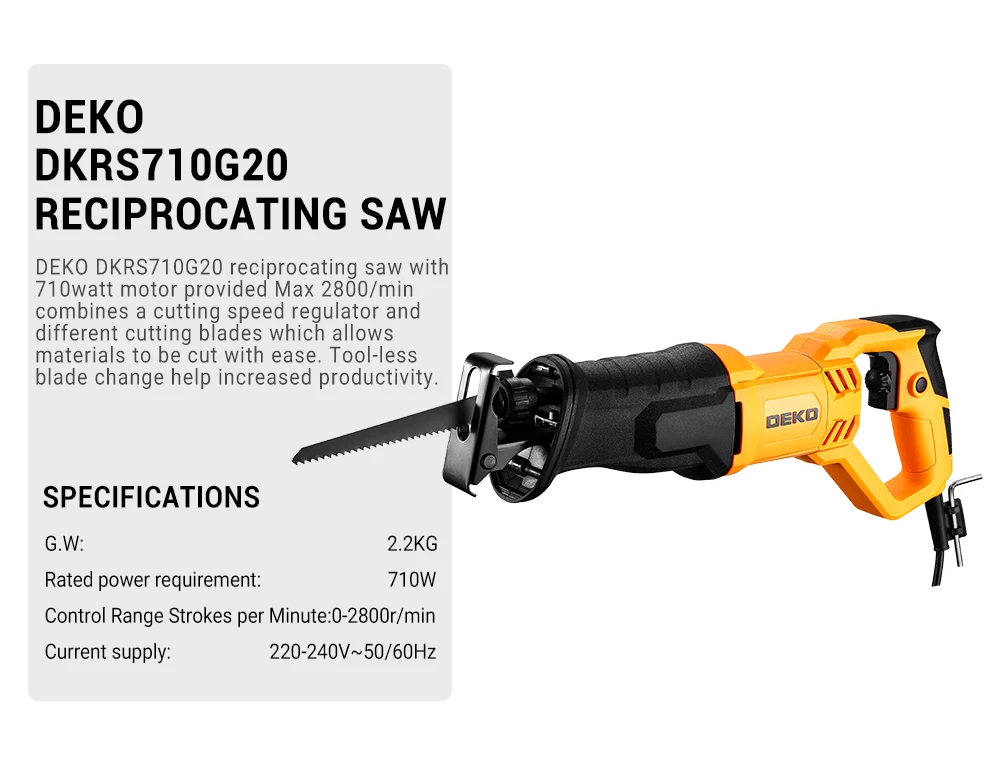 DEKO NEW DKRS710G20 710W Electric Saw Reciprocating Saw with Saw Blades Jigsaw Chainsaw Tools for Wood DIY Electric Tools