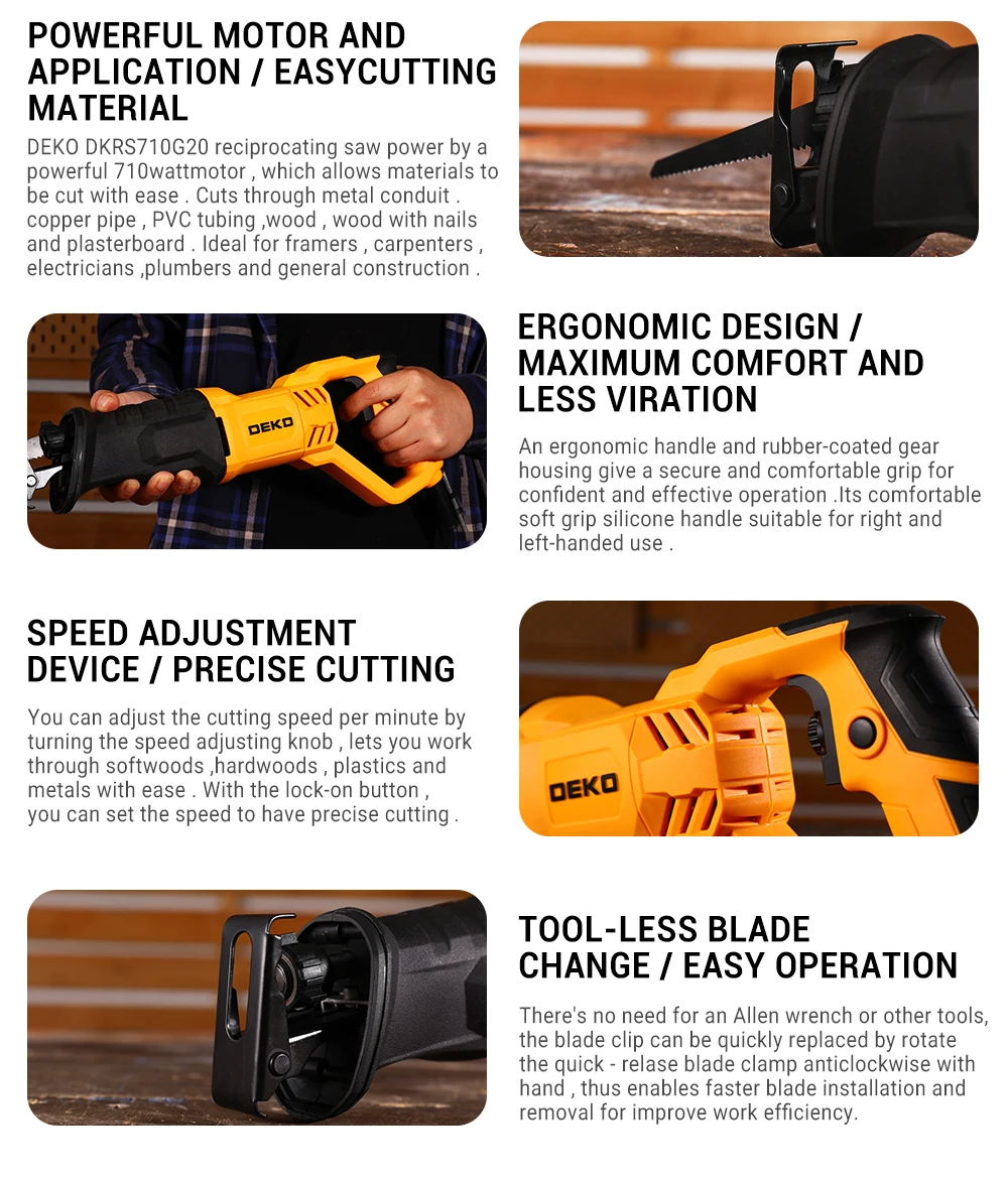 DEKO NEW DKRS710G20 710W Electric Saw Reciprocating Saw with Saw Blades Jigsaw Chainsaw Tools for Wood DIY Electric Tools