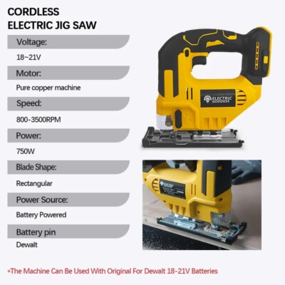 Electric Goddess 750W Brushless Jigsaw Electric Jig with Saw Blade Cordless Barrel Handle Jigsaw Tool For Dewalt 20V Battery Pin - Image 2