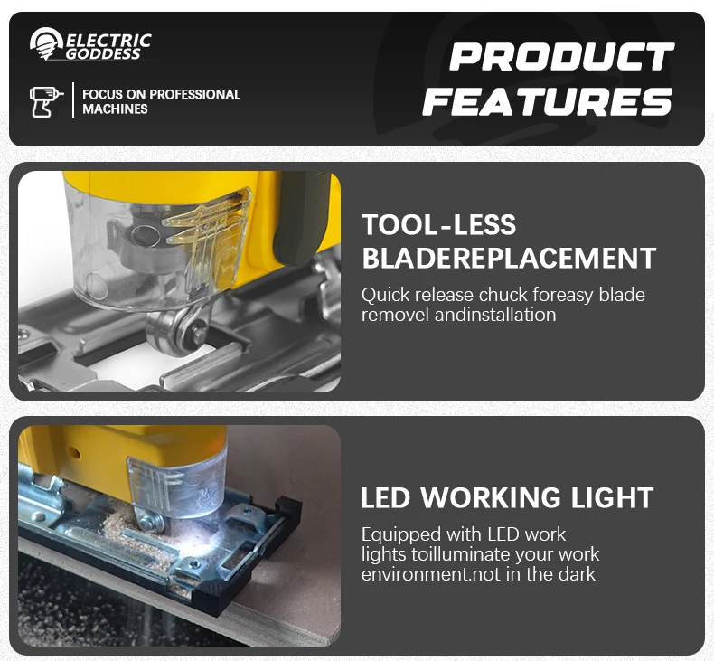 Electric Goddess 750W Brushless Jigsaw Electric Jig with Saw Blade Cordless Barrel Handle Jigsaw Tool For Dewalt 20V Battery Pin