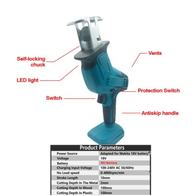 Cordless Electric Reciprocating Saw Wood Metal Cutting Saw Lithium Battery Saber Saw Portable Saw Power Tool For Makita - Image 2