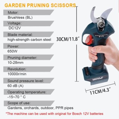 Hormy Gardens Brushless Electric Cordless Pruner Fruit Tree Orchard Shrub Branch Efficient Pruning Shears For BOSCH 12V Battery - Image 4
