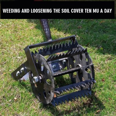New Hand Push Hoe Wheeled Weeding Manganese Steel Weed Machine Saw Tooth Agricultural Loosening Weeder No Handle