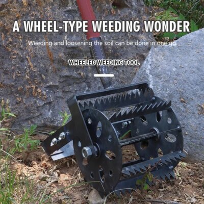 New Hand Push Hoe Wheeled Weeding Manganese Steel Weed Machine Saw Tooth Agricultural Loosening Weeder No Handle - Image 2