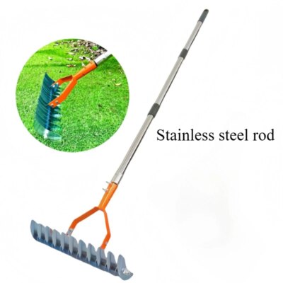 Stainless Steel Lawn Thatch Rake Detachable Cleaning Yard Dry Grass Thatch Rake Leaf Soil Durable Weeders Garden Hand Tools