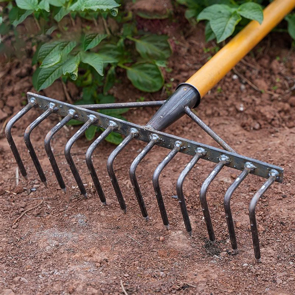 Gardening Hoe Weeding Rake Grasping Raking Level Loosen Soil Harrow Steel Farm Tool Clean Leaves Collect Weeds Agricultural Tool