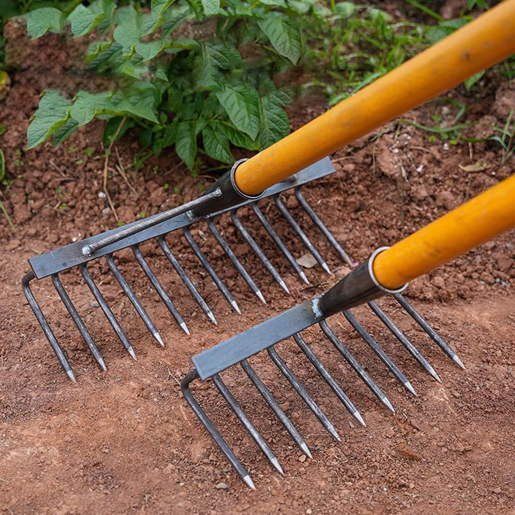 Gardening Hoe Weeding Rake Grasping Raking Level Loosen Soil Harrow Steel Farm Tool Clean Leaves Collect Weeds Agricultural Tool