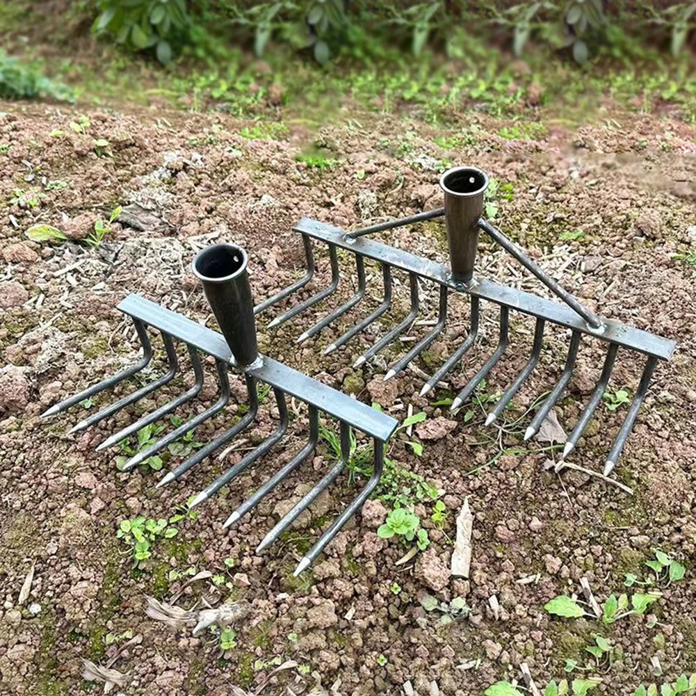 Gardening Hoe Weeding Rake Grasping Raking Level Loosen Soil Harrow Steel Farm Tool Clean Leaves Collect Weeds Agricultural Tool