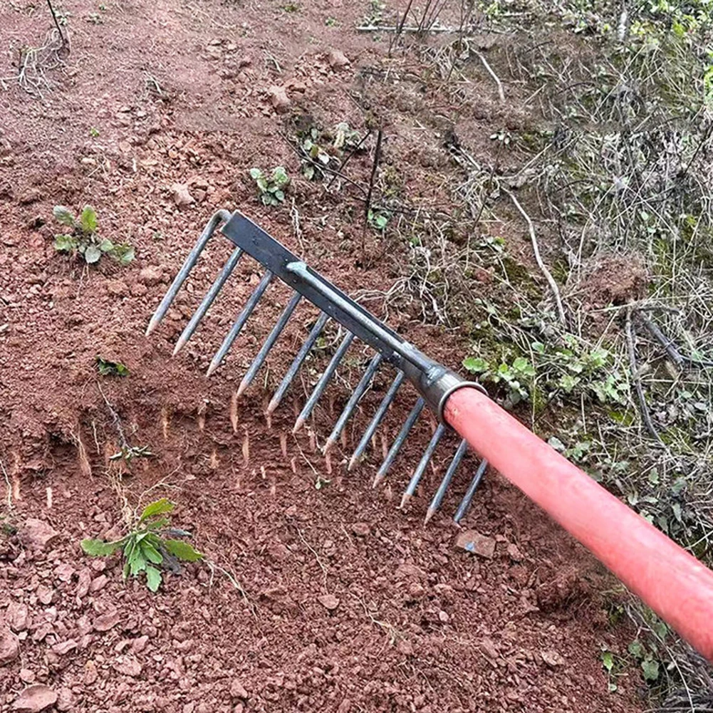 Gardening Hoe Weeding Rake Grasping Raking Level Loosen Soil Harrow Steel Farm Tool Clean Leaves Collect Weeds Agricultural Tool