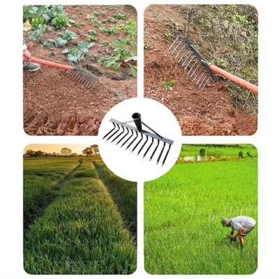 Gardening Hoe Weeding Rake Grasping Raking Level Loosen Soil Harrow Steel Farm Tool Clean Leaves Collect Weeds Agricultural Tool - Image 5