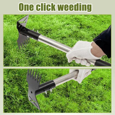 2-in-1 Extended Weed Puller Tool Garden Rake Long Handle Multifunctional Weed Remover Shovel Manual Rooting Grass Soil Loosening - Image 3