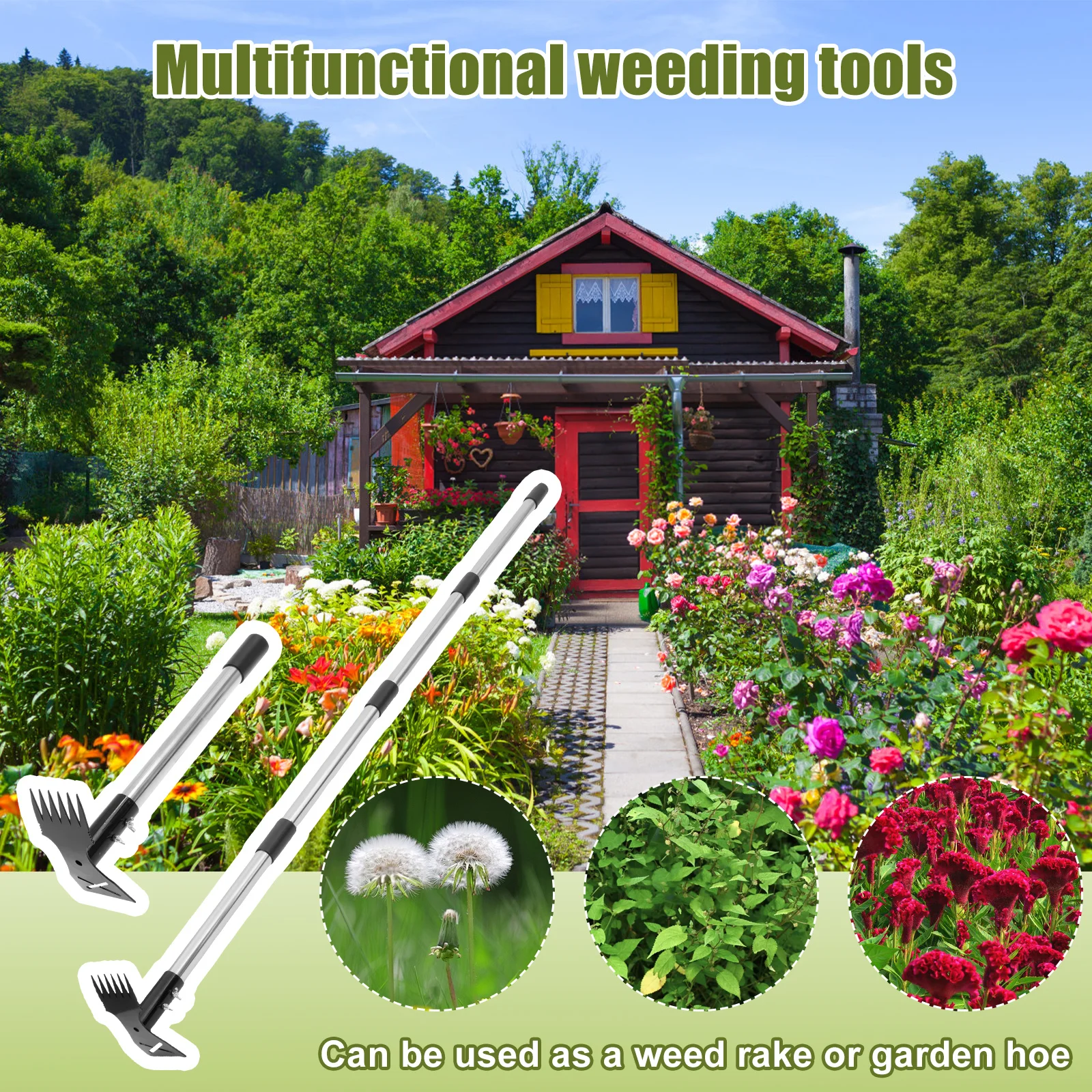 2-in-1 Extended Weed Puller Tool Garden Rake Long Handle Multifunctional Weed Remover Shovel Manual Rooting Grass Soil Loosening 2-in-1 Extended Weed Puller Tool Garden Rake Long Handle Multifunctional Weed Remover Shovel Manual Rooting Grass Soil Loosening