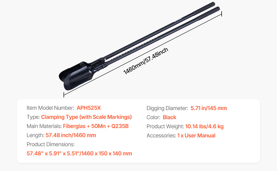 VEVOR Post Hole Digger Heavy Duty Post Hole Digger Manual Hole Digger with Scale Markings Post Hole Digger for Digging Gardening