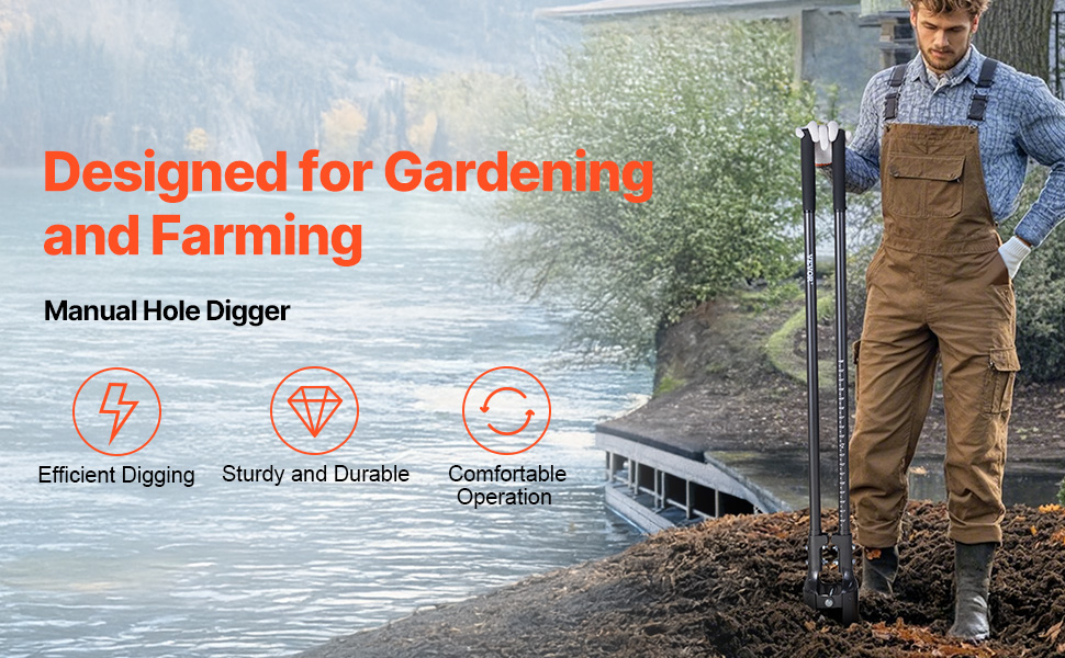 VEVOR Post Hole Digger Heavy Duty Post Hole Digger Manual Hole Digger with Scale Markings Post Hole Digger for Digging Gardening