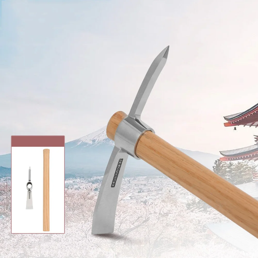 Outdoor Camping garden Multifunctional Pickaxe Hoe Heavy Duty Stainless Steel Pick Axe Hand Hoe with Wooden Handle