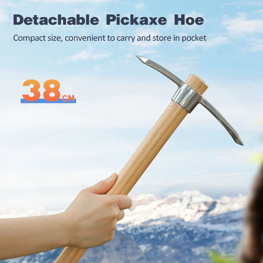 Outdoor Camping garden Multifunctional Pickaxe Hoe Heavy Duty Stainless Steel Pick Axe Hand Hoe with Wooden Handle