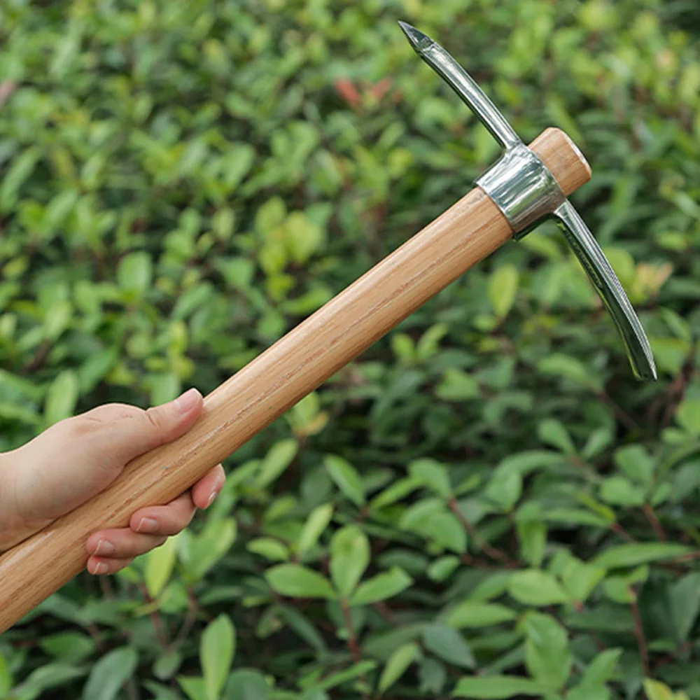 Outdoor Camping garden Multifunctional Pickaxe Hoe Heavy Duty Stainless Steel Pick Axe Hand Hoe with Wooden Handle