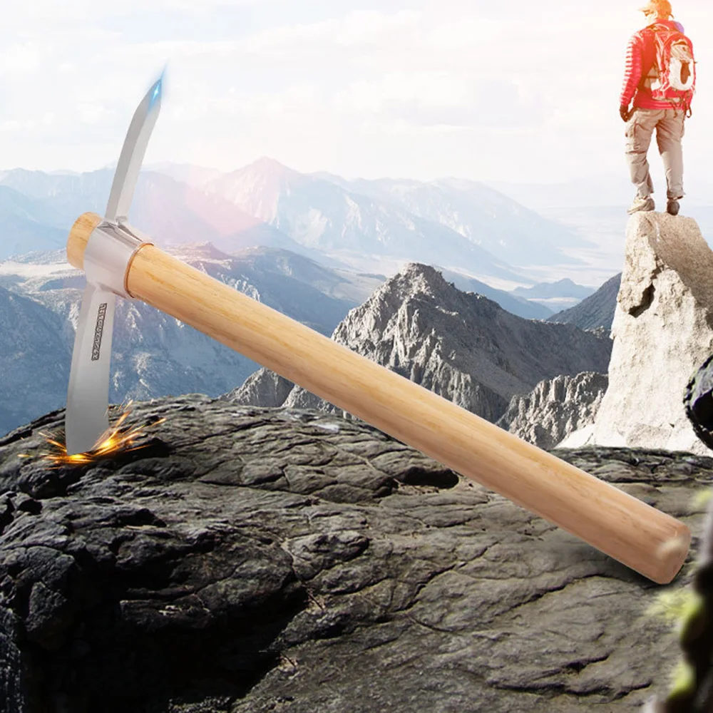 Outdoor Camping garden Multifunctional Pickaxe Hoe Heavy Duty Stainless Steel Pick Axe Hand Hoe with Wooden Handle