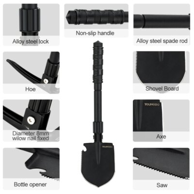YOUNGDO Foldable Multifunctional Shovel for Garden Fishing Camping Wild Survival Tactical Spade Saw 2 Handles Hiking Trowel Sets - Image 3