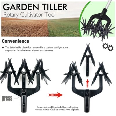 2 In 1 Garden Rotary Tiller Lawn Ripper Land Aerator Gardening Tool Weeding Digging Grass Turning Tool Loose Soil Aerator - Image 6