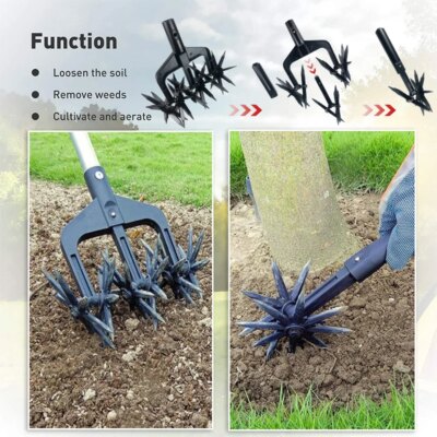 2 In 1 Garden Rotary Tiller Lawn Ripper Land Aerator Gardening Tool Weeding Digging Grass Turning Tool Loose Soil Aerator - Image 5