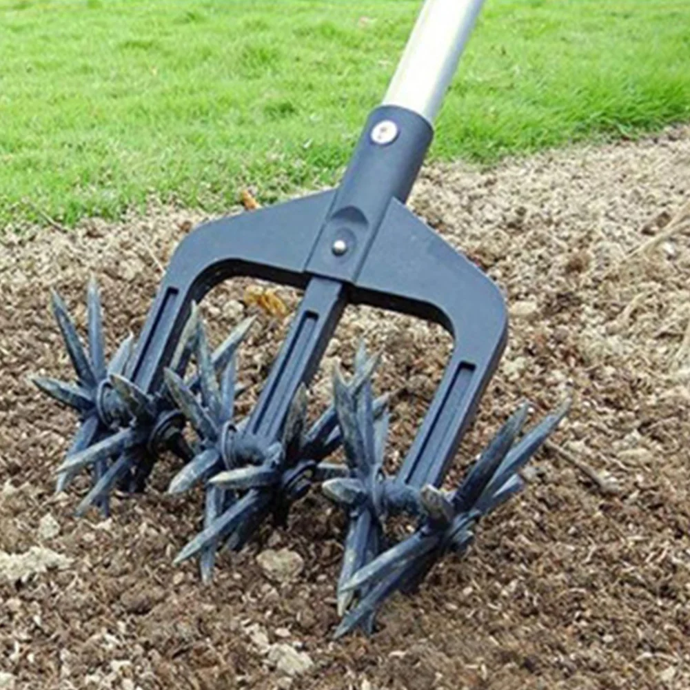 2 In 1 Garden Rotary Tiller Lawn Ripper Land Aerator Gardening Tool Weeding Digging Grass Turning Tool Loose Soil Aerator