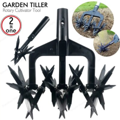 2 In 1 Garden Rotary Tiller Lawn Ripper Land Aerator Gardening Tool Weeding Digging Grass Turning Tool Loose Soil Aerator