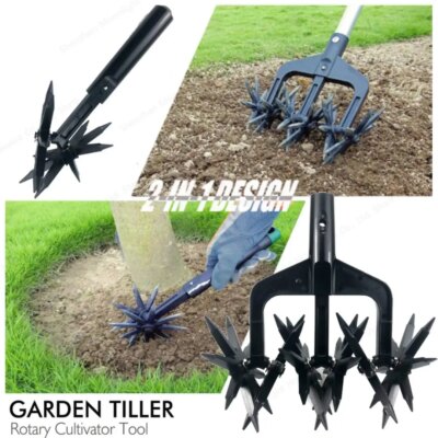 2 In 1 Garden Rotary Tiller Lawn Ripper Land Aerator Gardening Tool Weeding Digging Grass Turning Tool Loose Soil Aerator - Image 2