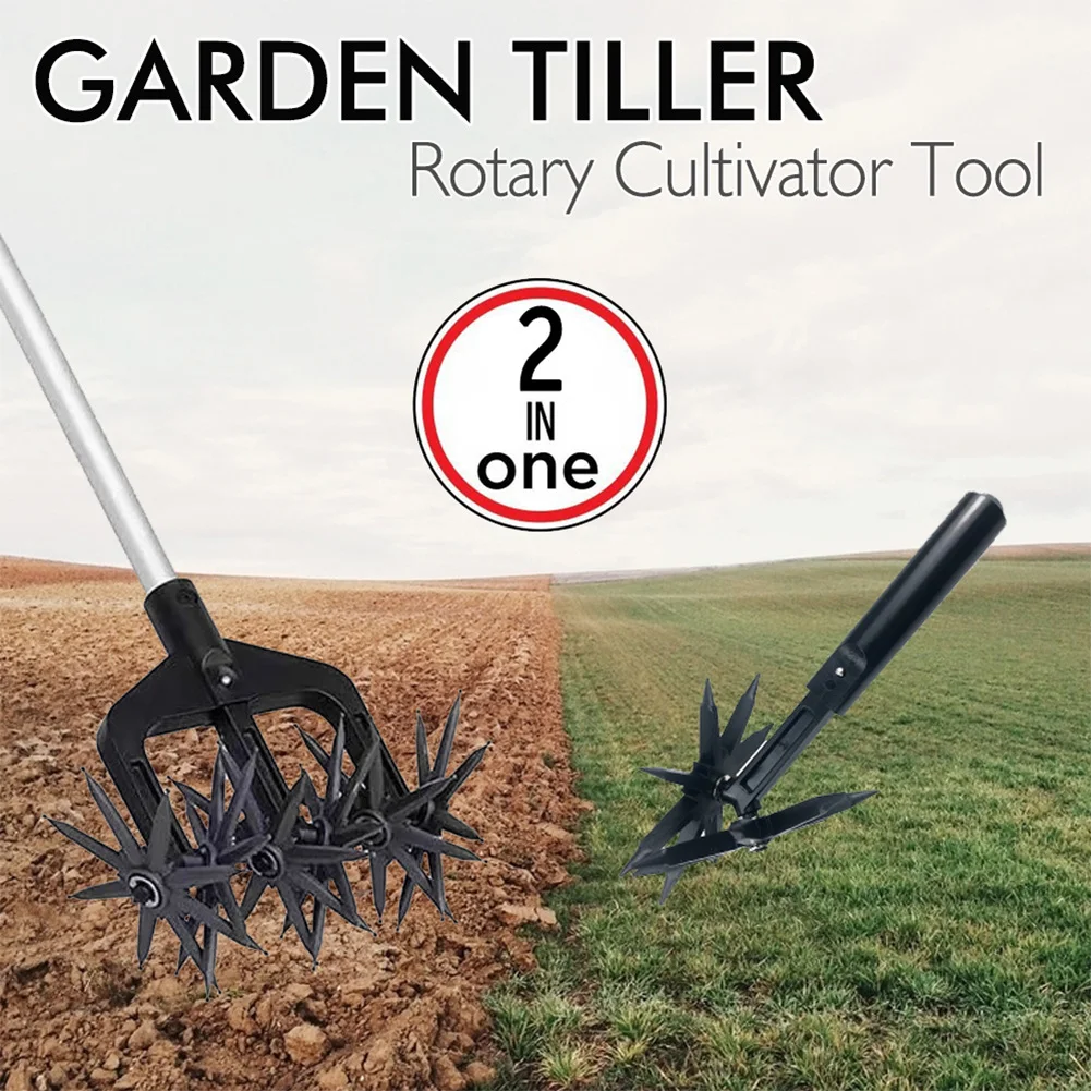 2 In 1 Garden Rotary Tiller Lawn Ripper Land Aerator Gardening Tool Weeding Digging Grass Turning Tool Loose Soil Aerator