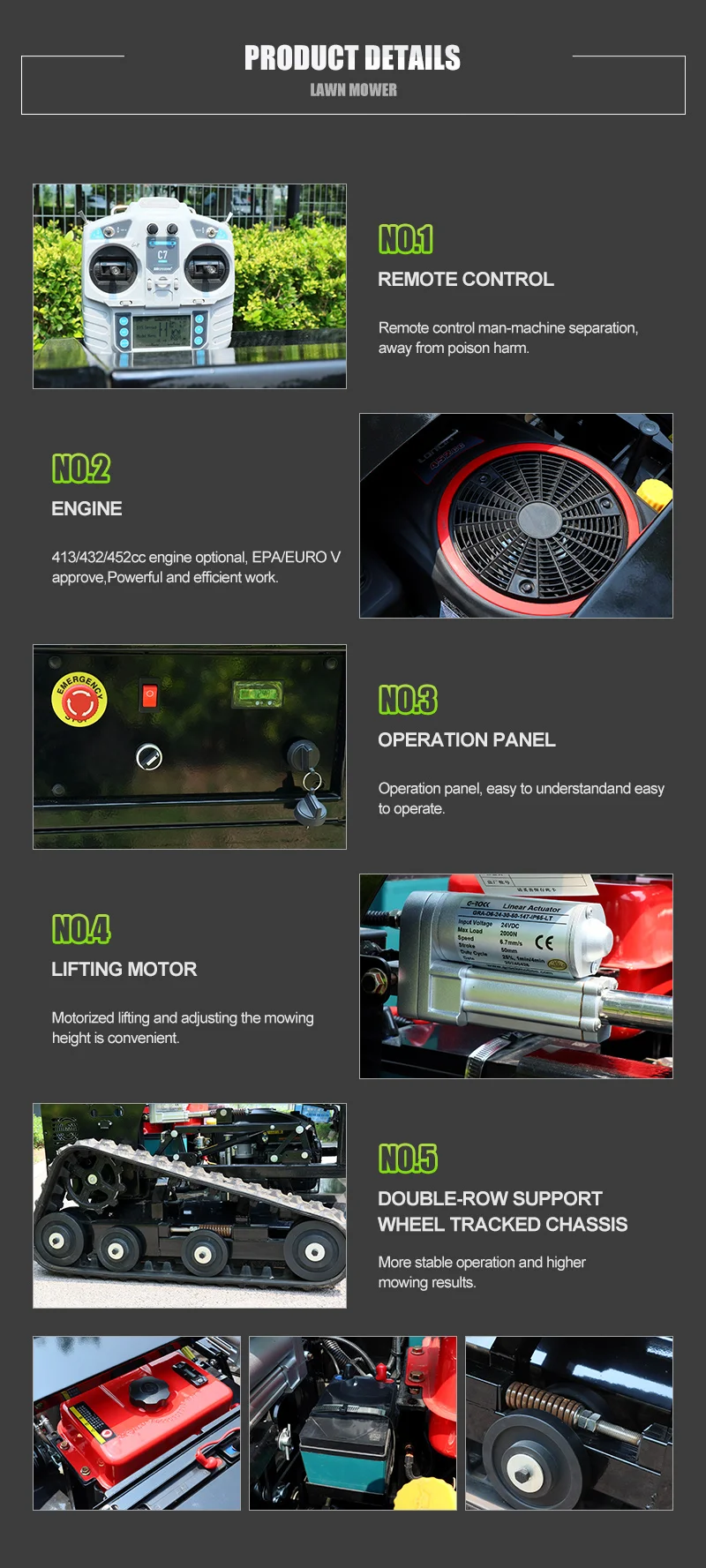 Customized and efficient remote control smart lawn mower for lawn mowing robots on various terrains